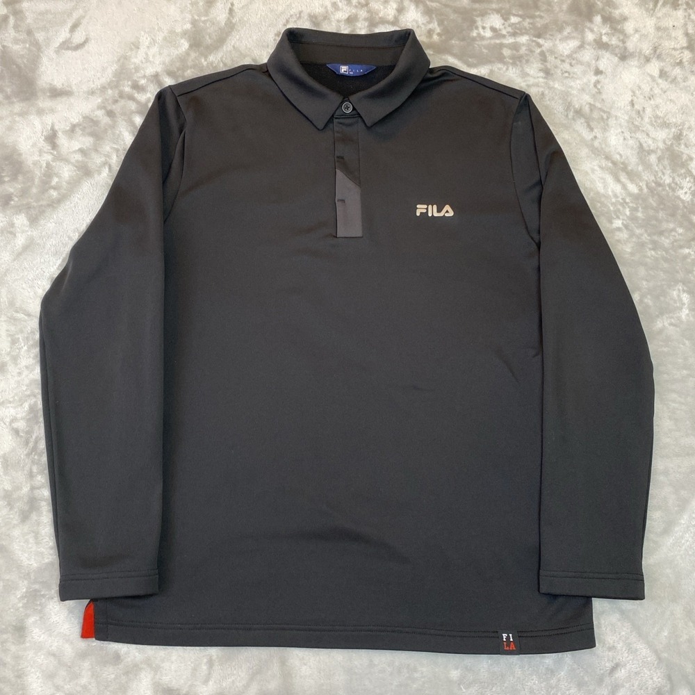 Fila Fleece Lined Golf Polo Shirt Mens L Black Performance Activewear Warm Sport